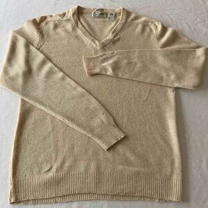 Vintage Sears Roebuck 100% Lambswool V-Neck Sweater Large Beige Academia Preppy